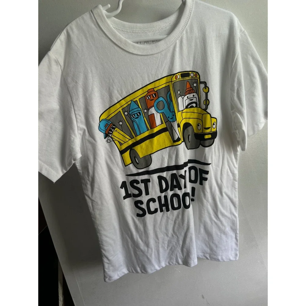The Childrens Place Boys White 1st Day of School Bus Graphic T-Shirt Size M 7/8